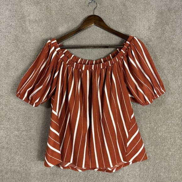 Anthropologie Elodie Top Womens Medium M Terra Cota Striped Off Shoulder Blouse‎ - Picture 3 of 12